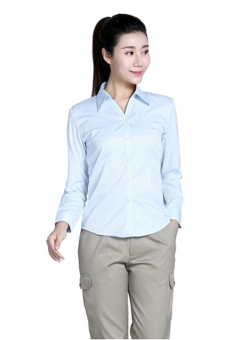 浅蓝色条纹60棉80双织长袖衬衫
