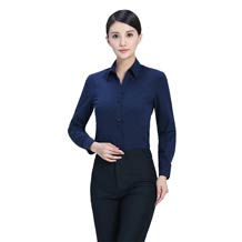 藏青翻领涤棉长袖衬衫ZL003